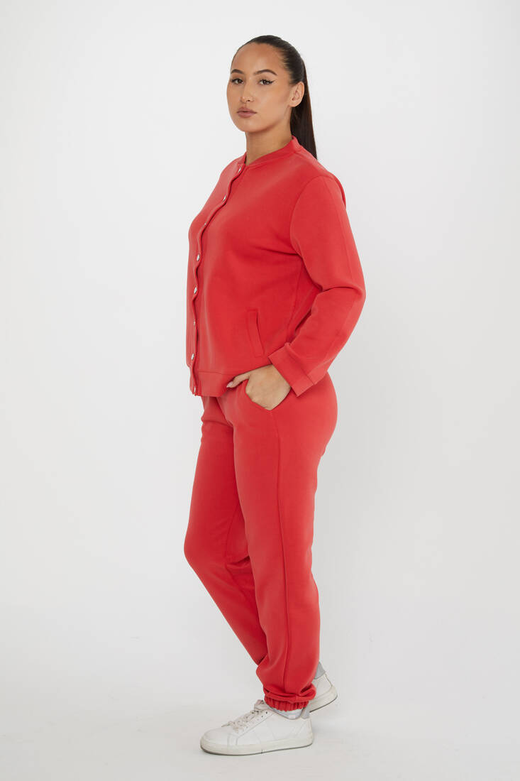 Women's Tracksuit Button Detail Red - 17624 | KAZEE