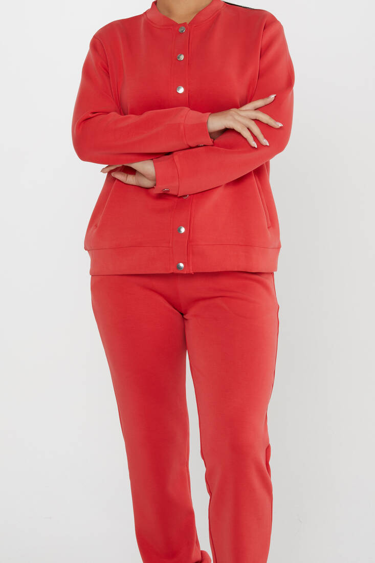 Women's Tracksuit Button Detail Red - 17624 | KAZEE