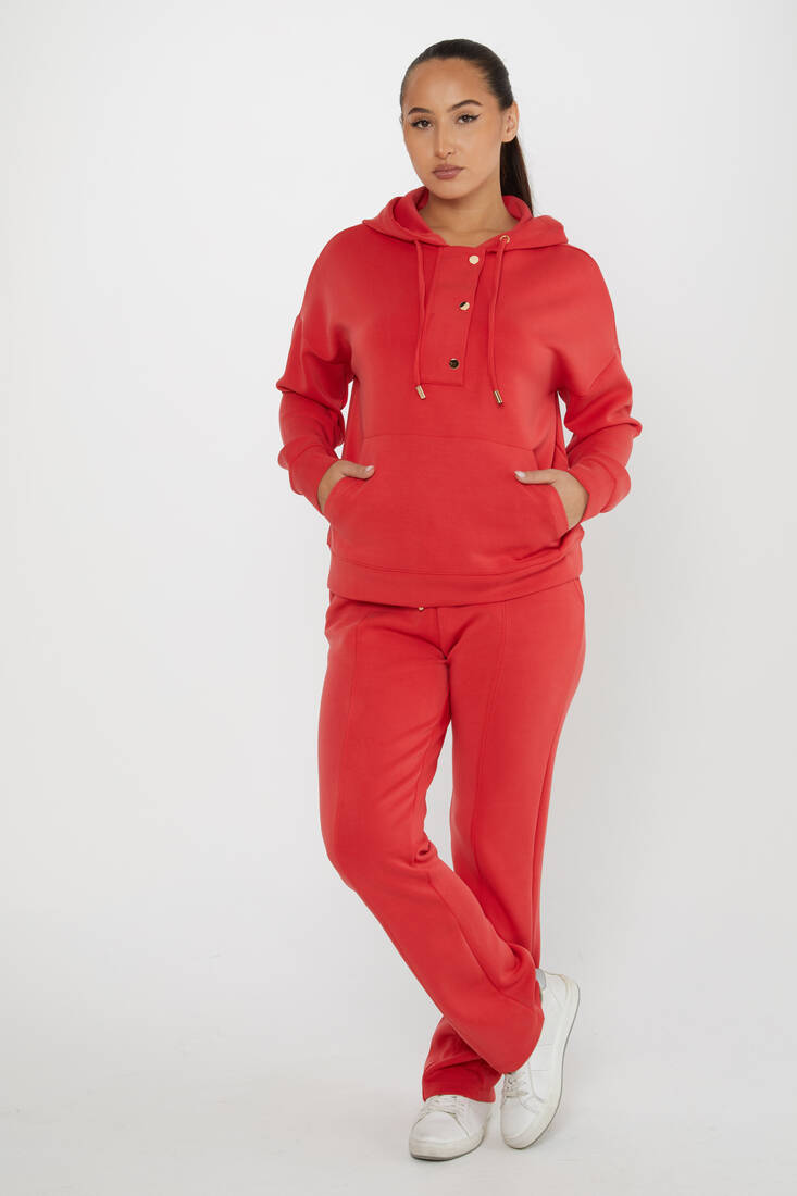 Women's Tracksuit Button Detail Red - 17627 | KAZEE