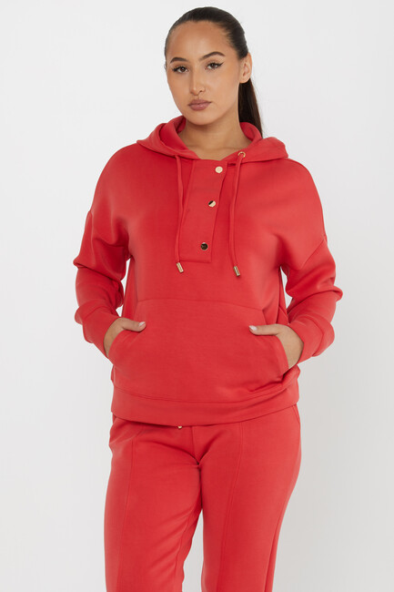 Women's Tracksuit Button Detail Red - 17627 | KAZEE - Thumbnail