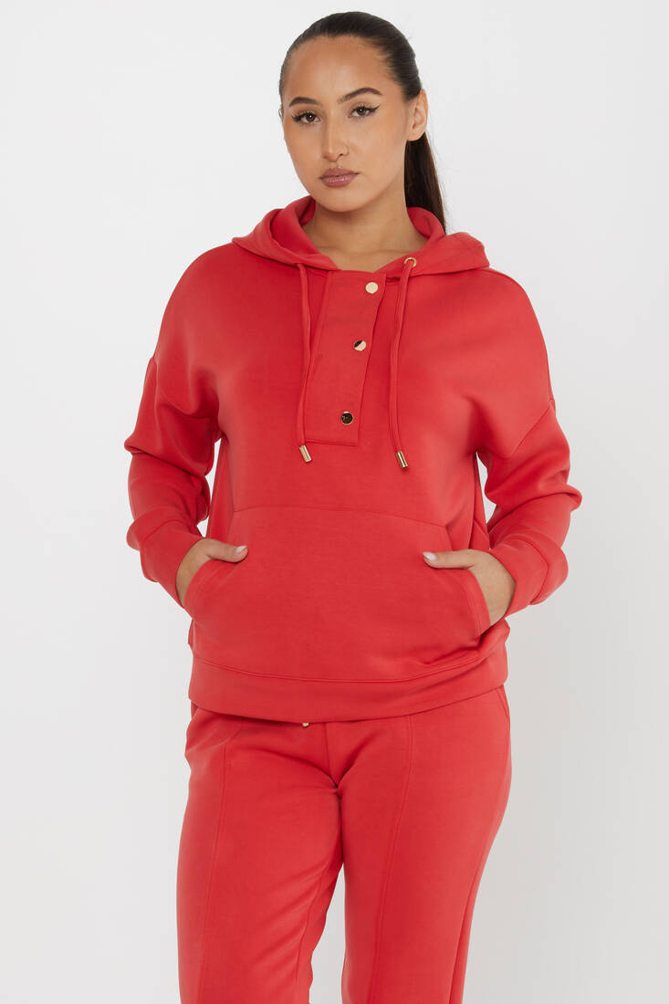 Women's Tracksuit Button Detail Red - 17627 | KAZEE