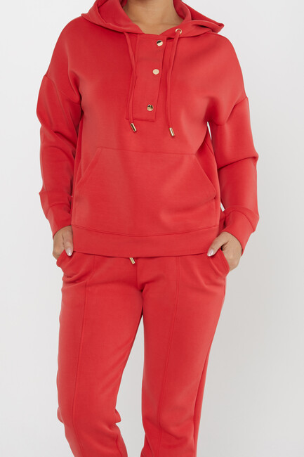 Women's Tracksuit Button Detail Red - 17627 | KAZEE - Thumbnail