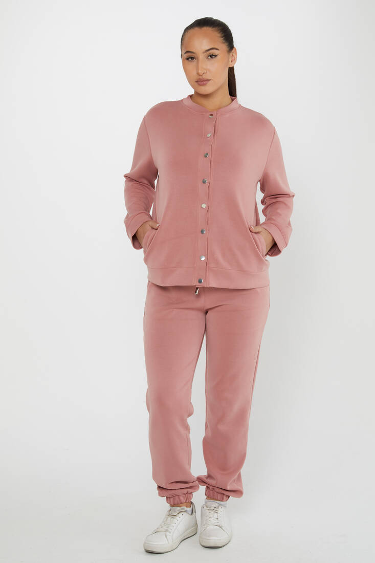 Women's Tracksuit Button Detailed Dusty Rose - 17624 | KAZEE