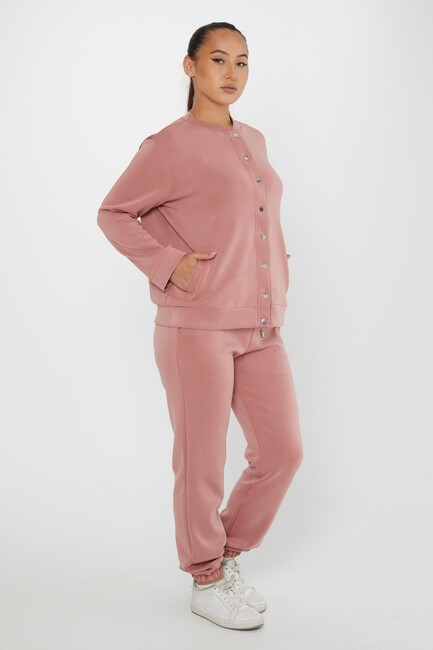 Women's Tracksuit Button Detailed Dusty Rose - 17624 | KAZEE - Thumbnail