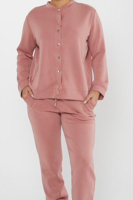 Women's Tracksuit Button Detailed Dusty Rose - 17624 | KAZEE - Thumbnail