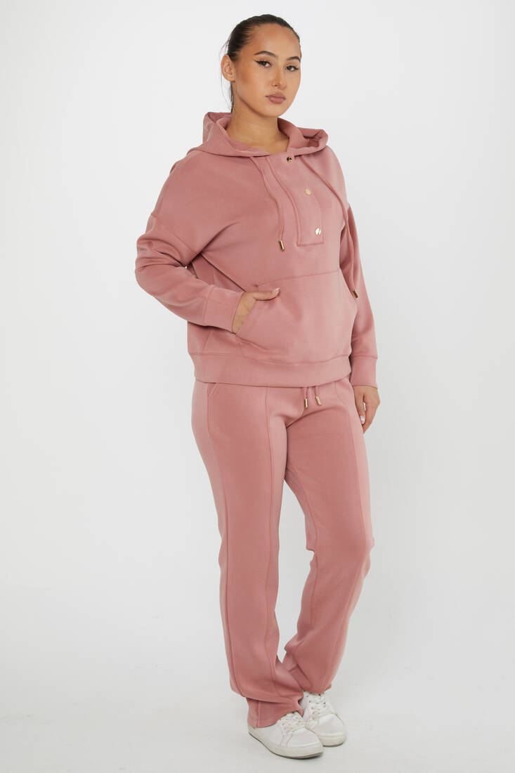 Women's Tracksuit Button Detailed Dusty Rose - 17627 | KAZEE