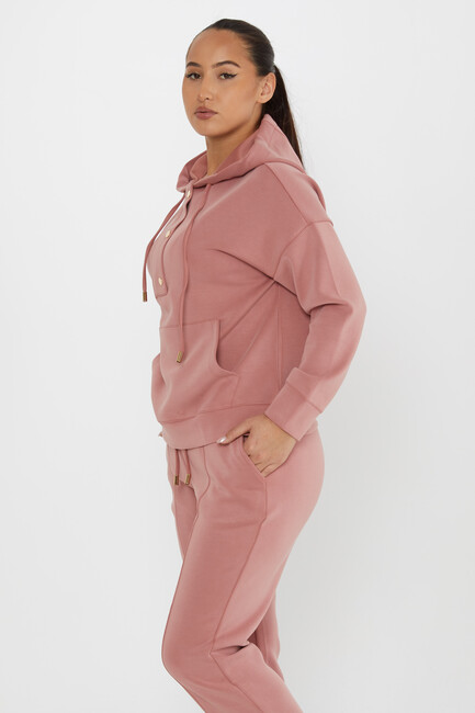 Women's Tracksuit Button Detailed Dusty Rose - 17627 | KAZEE - Thumbnail