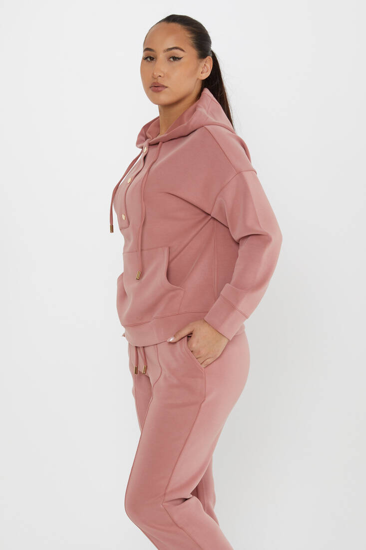 Women's Tracksuit Button Detailed Dusty Rose - 17627 | KAZEE