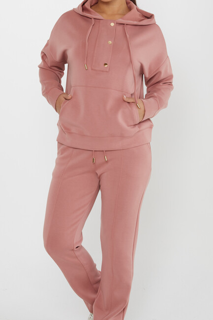 Women's Tracksuit Button Detailed Dusty Rose - 17627 | KAZEE - Thumbnail