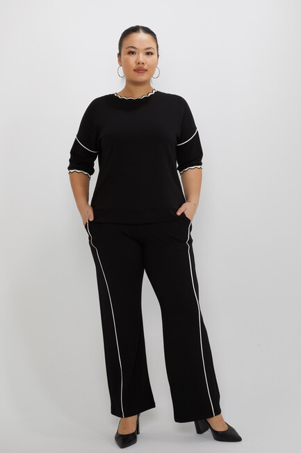 Women's Tracksuit Set Collar Detail Black - 17865 | KAZEE - Thumbnail