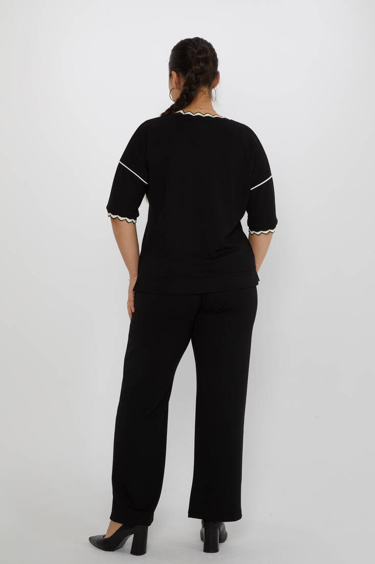 Women's Tracksuit Set Collar Detail Black - 17865 | KAZEE