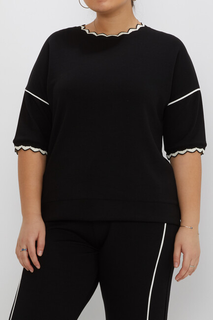 Women's Tracksuit Set Collar Detail Black - 17865 | KAZEE - Thumbnail