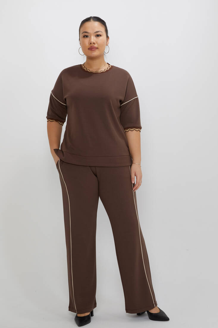 Women's Tracksuit Collar Detail Brown - 17865 | KAZEE