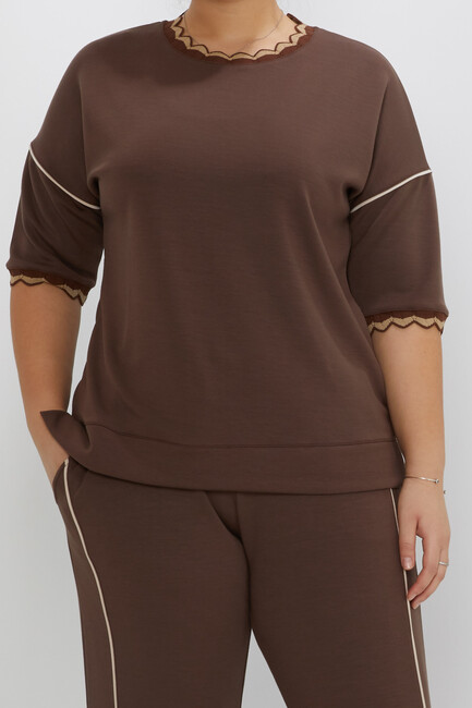 Women's Tracksuit Collar Detail Brown - 17865 | KAZEE - Thumbnail