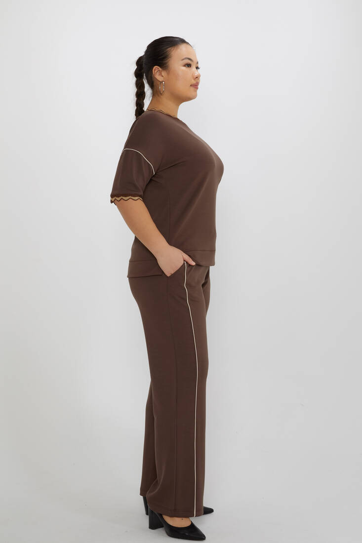 Women's Tracksuit Collar Detail Brown - 17865 | KAZEE