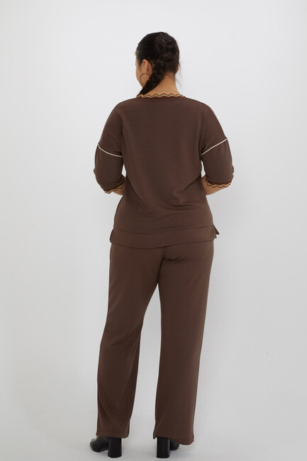 Women's Tracksuit Collar Detail Brown - 17865 | KAZEE - Thumbnail