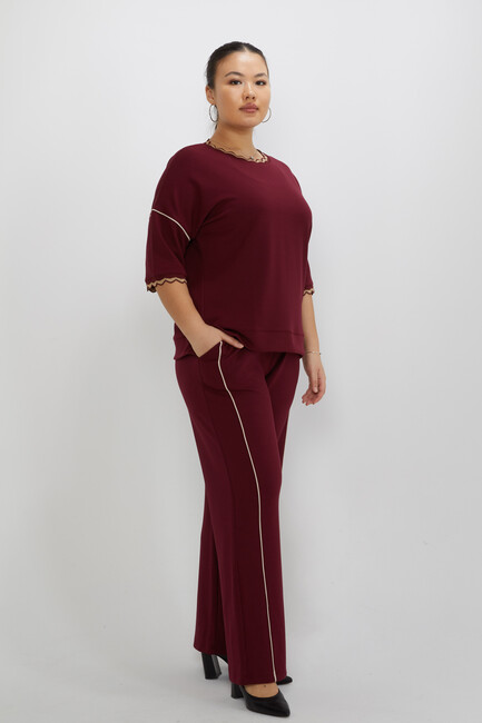 Women's Tracksuit Set Collar Detailed Burgundy - 17865 | KAZEE - Thumbnail