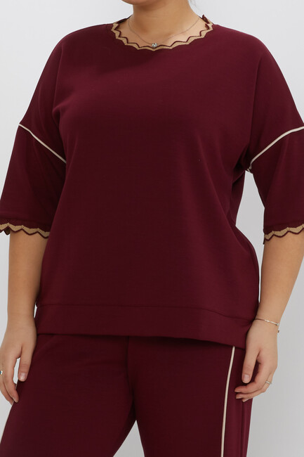 Women's Tracksuit Set Collar Detailed Burgundy - 17865 | KAZEE - Thumbnail