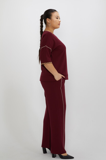 Women's Tracksuit Set Collar Detailed Burgundy - 17865 | KAZEE - Thumbnail