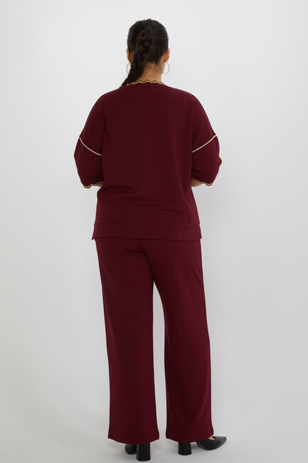 Women's Tracksuit Set Collar Detailed Burgundy - 17865 | KAZEE - Thumbnail