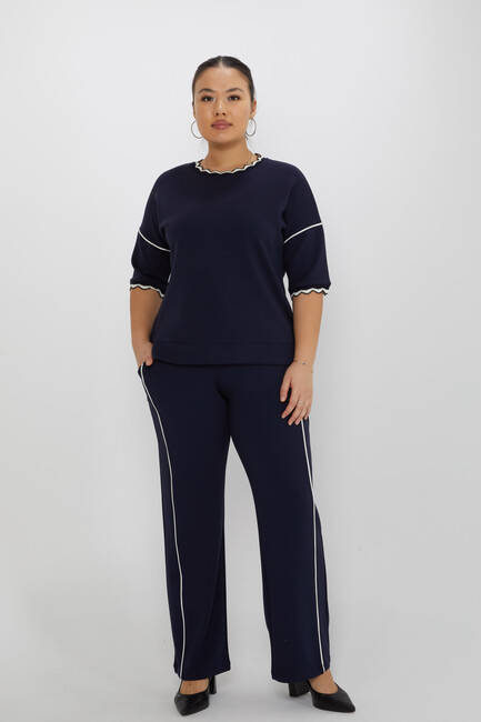 Women's Tracksuit Set Collar Detail Navy Blue - 17865 | KAZEE - Thumbnail