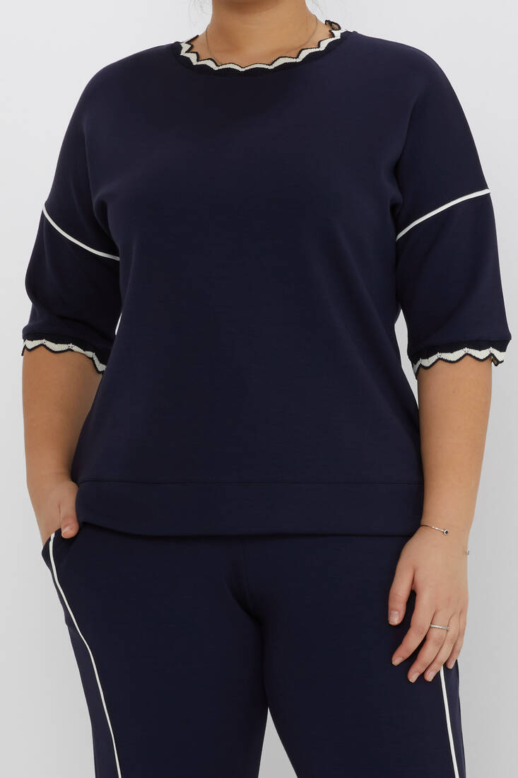 Women's Tracksuit Set Collar Detail Navy Blue - 17865 | KAZEE