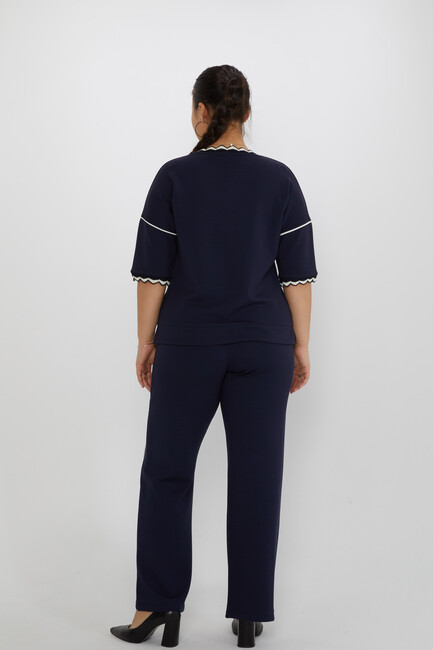 Women's Tracksuit Set Collar Detail Navy Blue - 17865 | KAZEE - Thumbnail