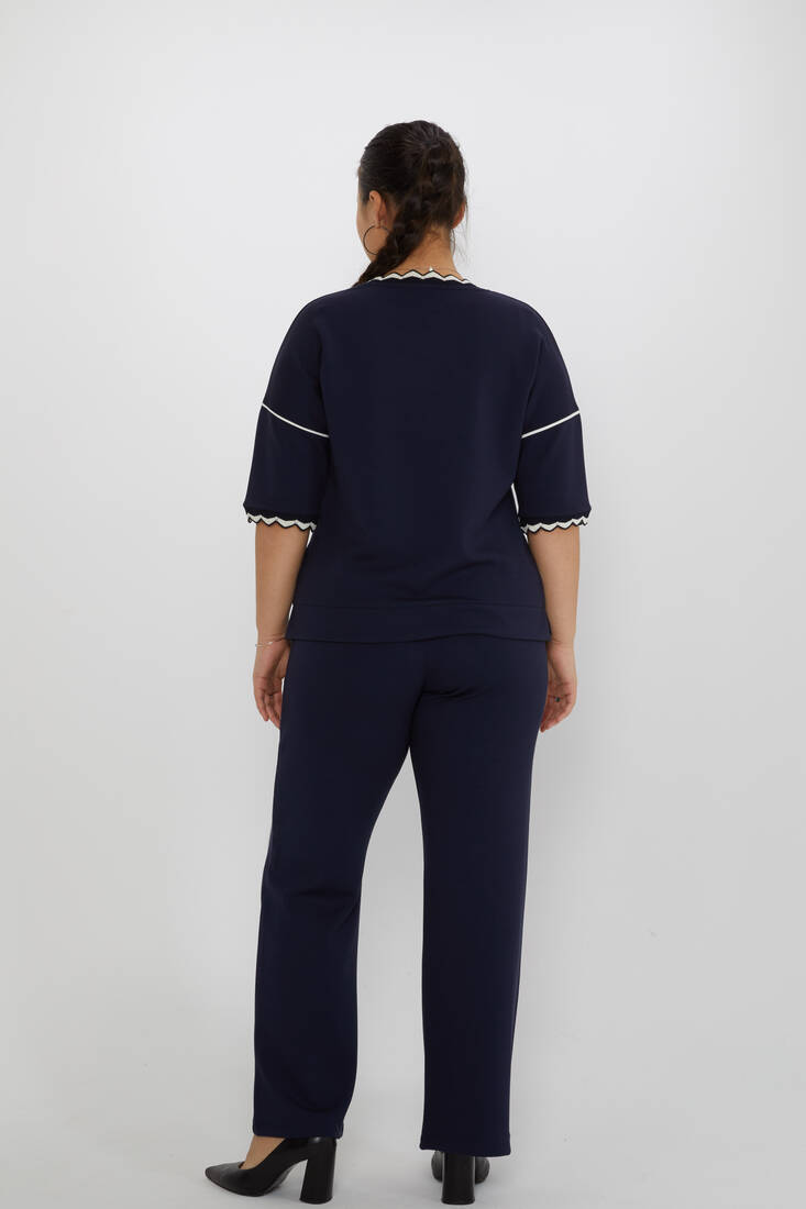 Women's Tracksuit Set Collar Detail Navy Blue - 17865 | KAZEE