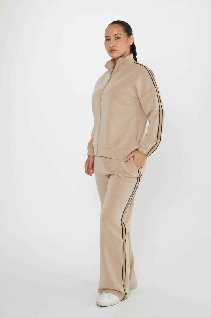 Women's Tracksuit Pocket Detail Beige - 17630 | KAZEE