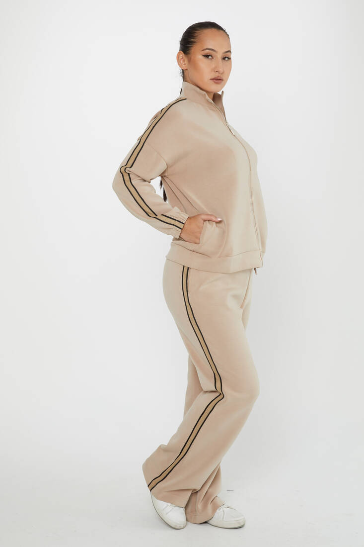 Women's Tracksuit Pocket Detail Beige - 17630 | KAZEE