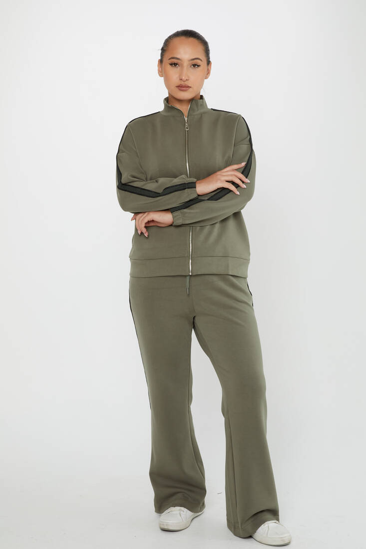 Women's Tracksuit Pocket Detail Khaki - 17630 | KAZEE