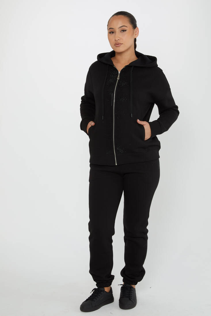 Women's Tracksuit Stone Detailed Black - 17607 | KAZEE