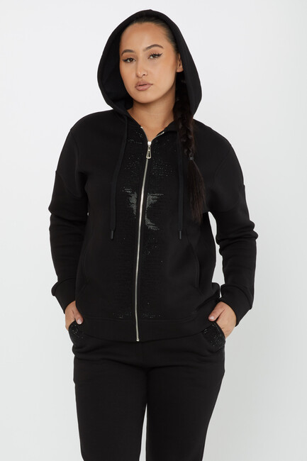 Women's Tracksuit Stone Detailed Black - 17607 | KAZEE - Thumbnail