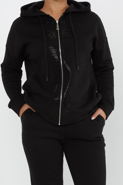 Women's Tracksuit Stone Detailed Black - 17607 | KAZEE - Thumbnail