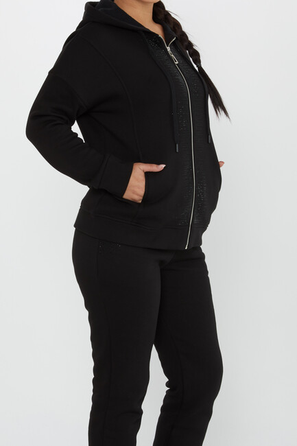 Women's Tracksuit Stone Detailed Black - 17607 | KAZEE - Thumbnail