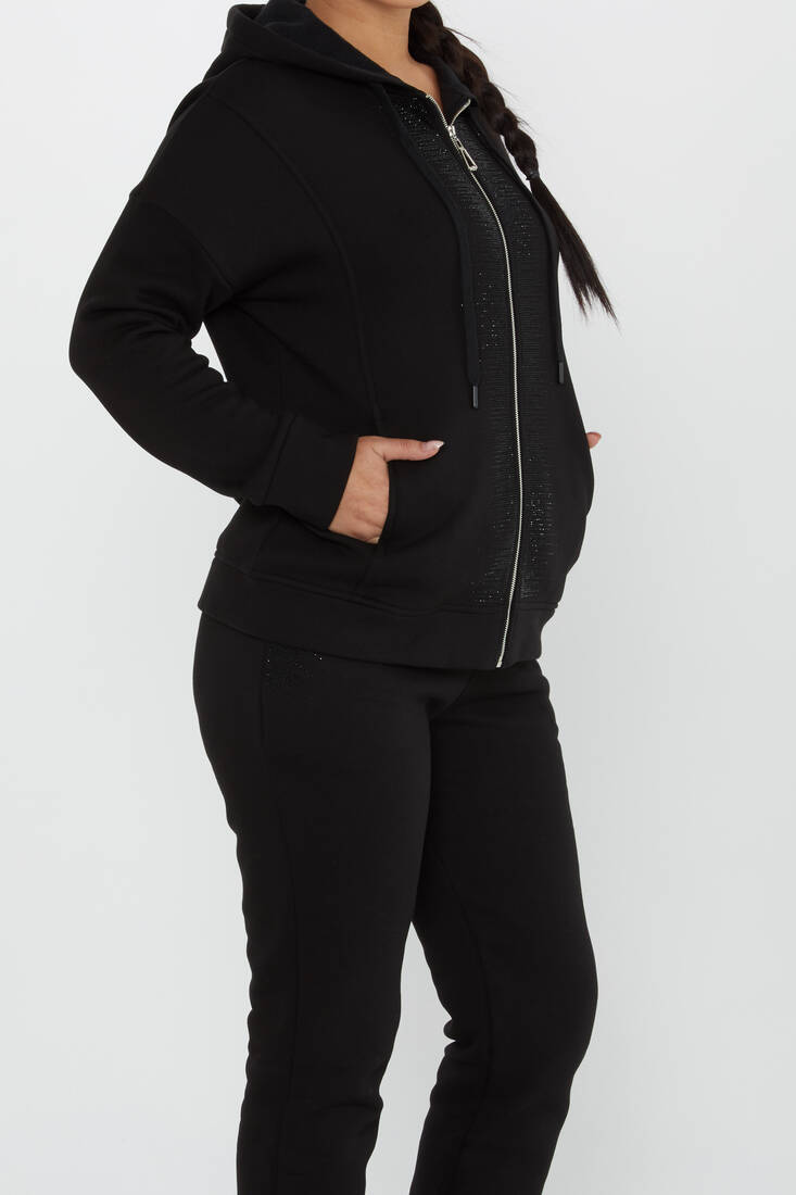 Women's Tracksuit Stone Detailed Black - 17607 | KAZEE