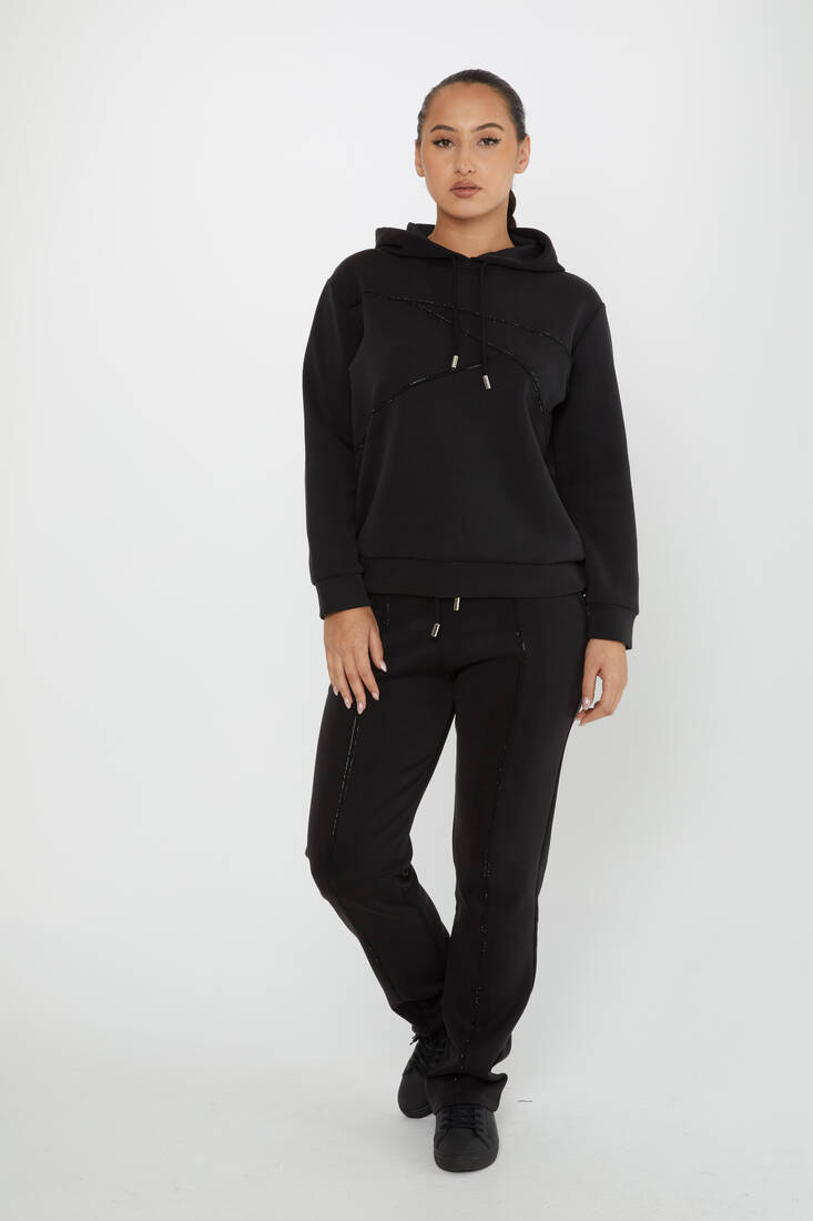 Women's Tracksuit Stone Detailed Black - 17628 | KAZEE