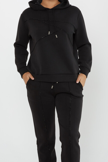 Women's Tracksuit Stone Detailed Black - 17628 | KAZEE - Thumbnail