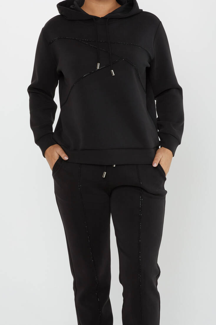 Women's Tracksuit Stone Detailed Black - 17628 | KAZEE