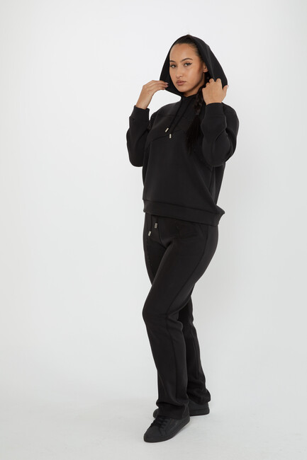 Women's Tracksuit Stone Detailed Black - 17628 | KAZEE - Thumbnail