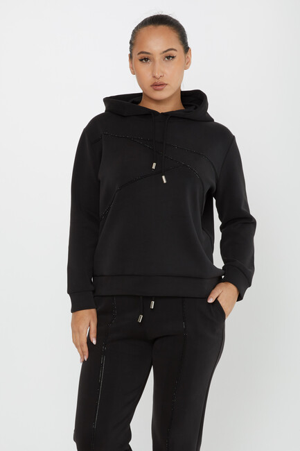 Women's Tracksuit Stone Detailed Black - 17628 | KAZEE - Thumbnail