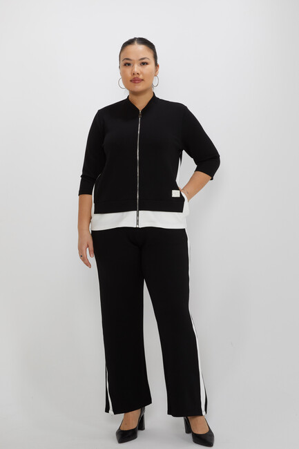 Women's Tracksuit Stand Collar Zipper Detail Black - 17880 | KAZEE - Thumbnail