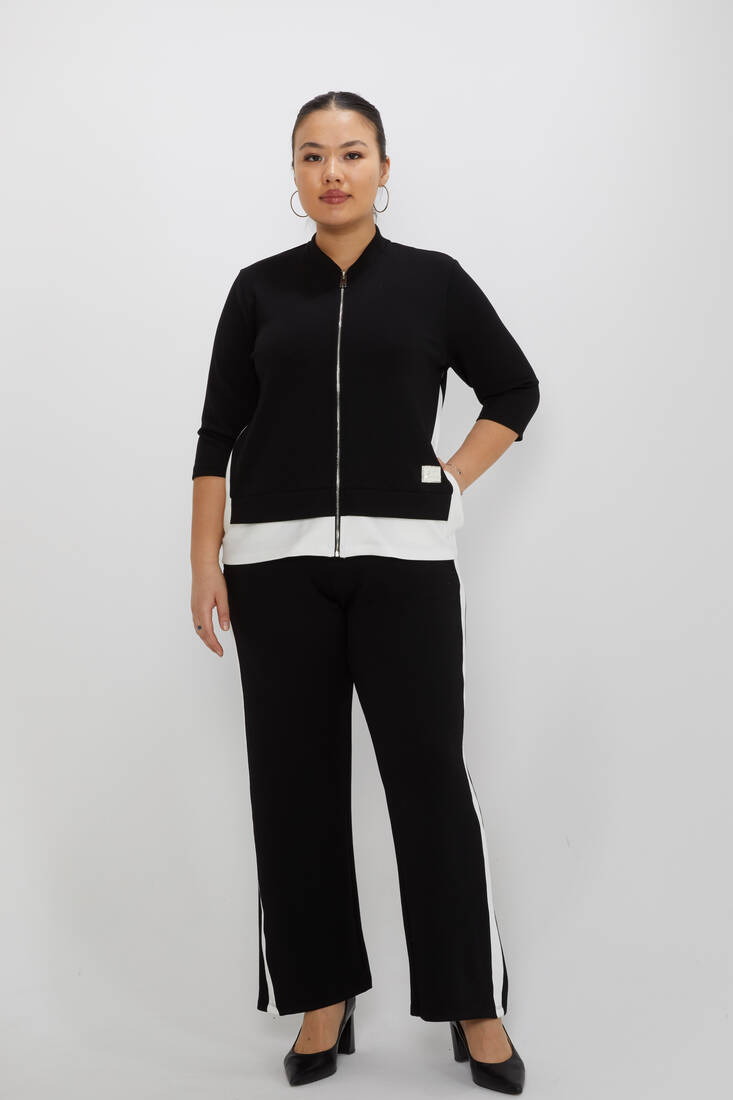 Women's Tracksuit Stand Collar Zipper Detail Black - 17880 | KAZEE