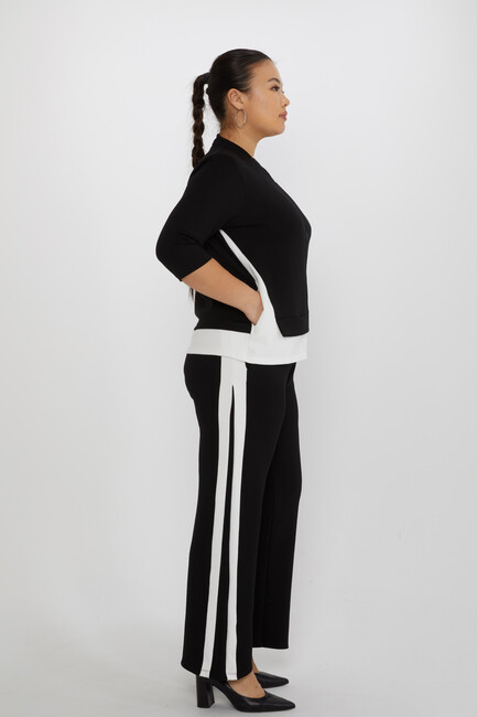 Women's Tracksuit Stand Collar Zipper Detail Black - 17880 | KAZEE - Thumbnail