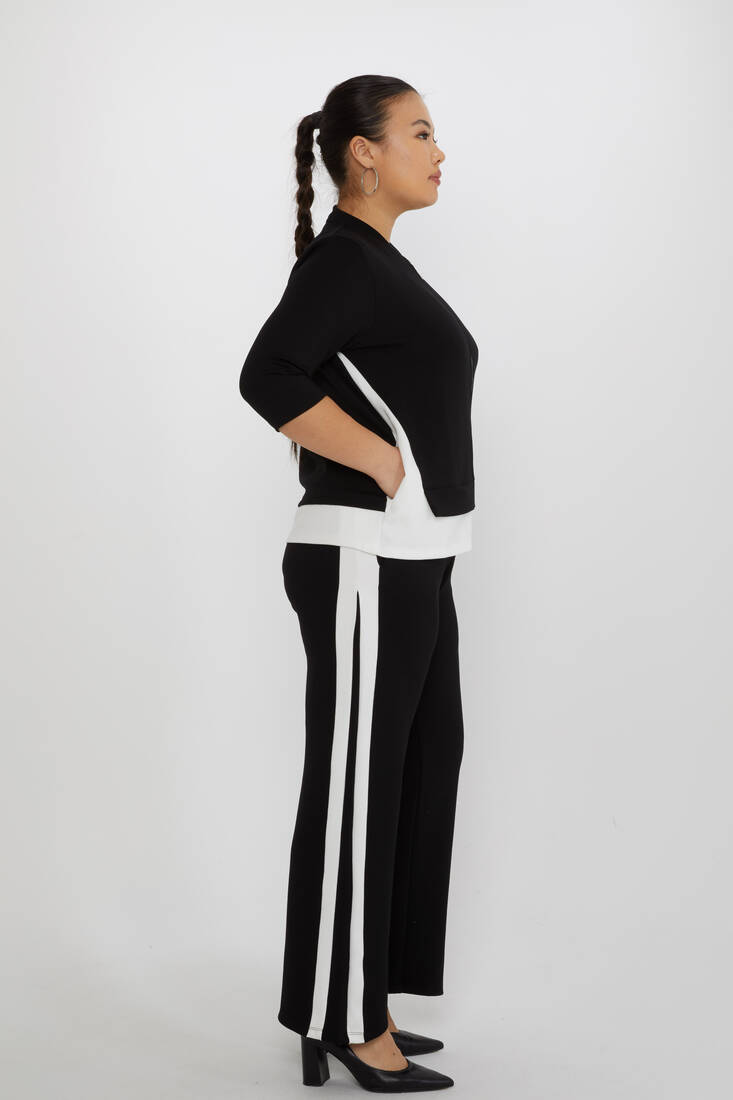 Women's Tracksuit Stand Collar Zipper Detail Black - 17880 | KAZEE