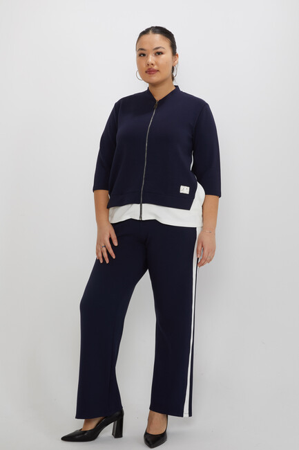 Women's Tracksuit Stand Collar Zipper Detail Navy Blue - 17880 | KAZEE - Thumbnail