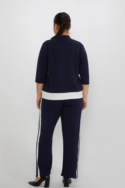 Women's Tracksuit Stand Collar Zipper Detail Navy Blue - 17880 | KAZEE - Thumbnail