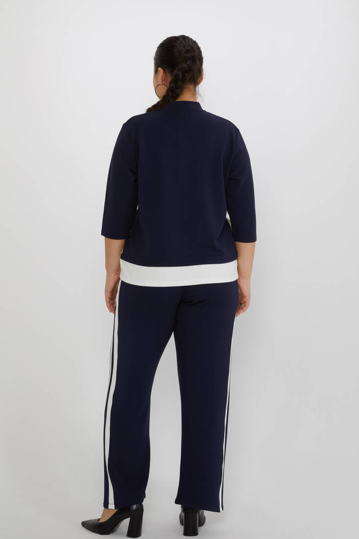 Women's Tracksuit Stand Collar Zipper Detail Navy Blue - 17880 | KAZEE