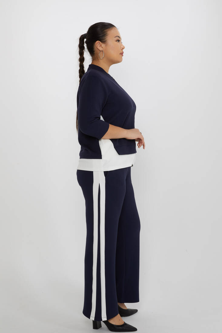 Women's Tracksuit Stand Collar Zipper Detail Navy Blue - 17880 | KAZEE