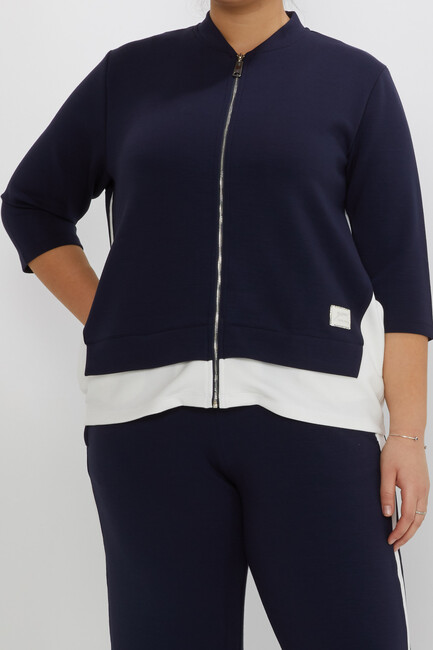 Women's Tracksuit Stand Collar Zipper Detail Navy Blue - 17880 | KAZEE - Thumbnail